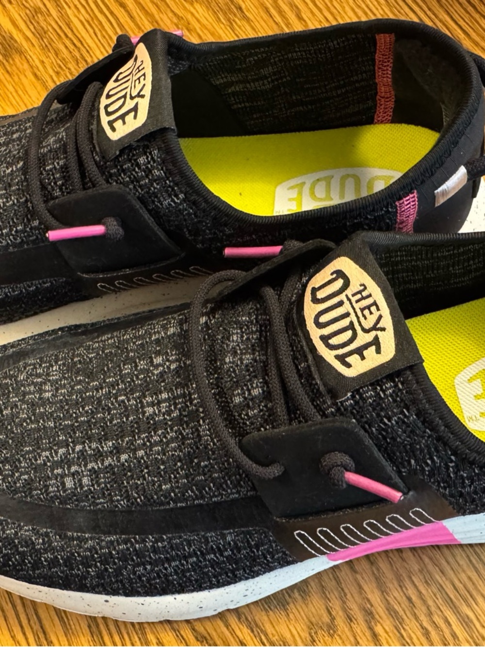 Hey Dude Black Sneakers with Pink Accents for Women
